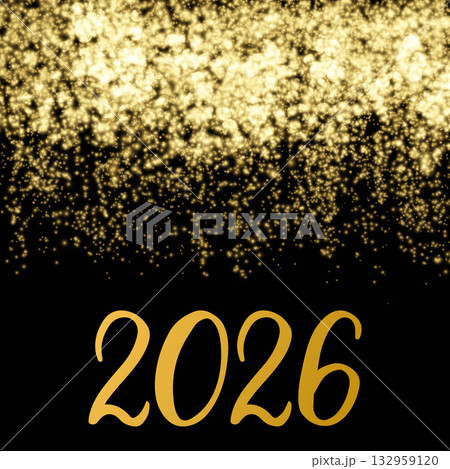 2026 calligraphy hand lettering on shiny gold sparkles background. New Year typography poster. Vector template for banner, sign, greeting card, invitation, etc. 2026 calligraphy hand lettering on shiny gold sparkles background. New Year typography poster. Vector template for banner, sign, greeting card, invitation, etc. 132959120
