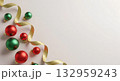Festive Christmas ornaments with gold ribbon on a neutral background 132959243