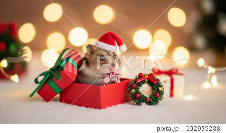 クリスマスツリーとかわいいハムスター 132959288