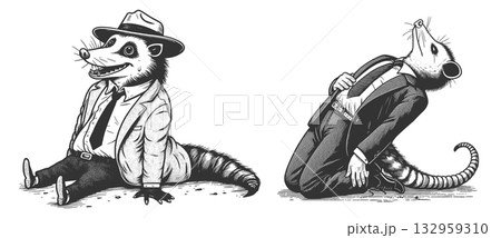 Opossums Dressed in Suits set raster 132959310