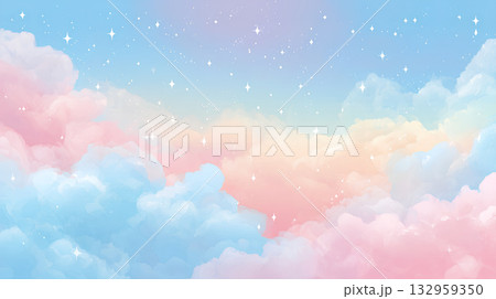 パステルカラーの雲と星が輝く夢かわいい空の背景 パステルカラーの雲と星が輝く夢かわいい空の背景 132959350