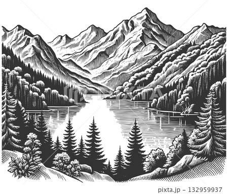 Scenic Alpine Lake with Mountain Village raster Scenic Alpine Lake with Mountain Village raster 132959937