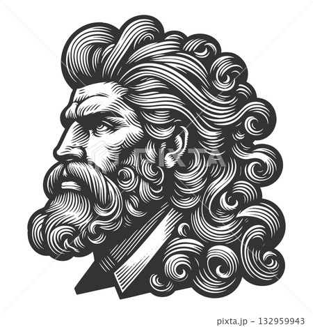 Man with Exaggerated Voluminous Hair engraving 132959943