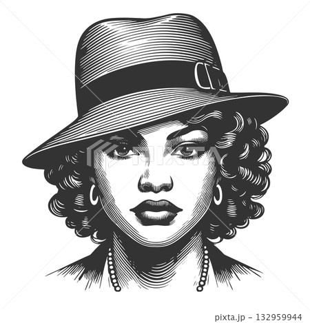 Woman in Hat with Confident Expression vector Woman in Hat with Confident Expression vector 132959944