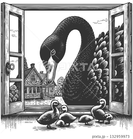 Black Swan Entering Window Metaphor for Unexpected 132959973