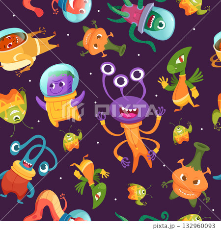 Alien pattern. cartoon ufo characters on seamless background Alien pattern. cartoon ufo characters on seamless background 132960093