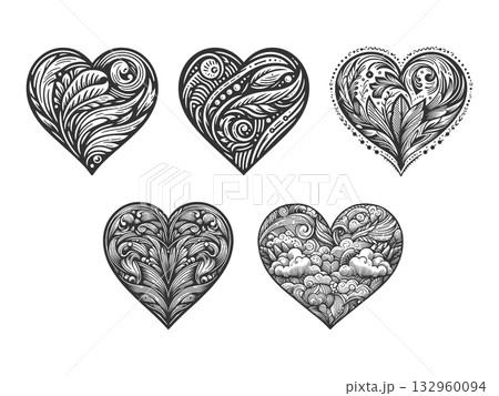 Hearts with Floral Patterns set raster collection Hearts with Floral Patterns set raster collection 132960094