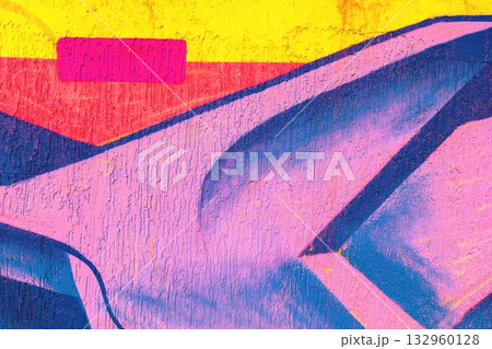 Abstract Graffiti Street Art in Bold Pink, Blue, Yellow with 80s Pop Art Vibe 132960128