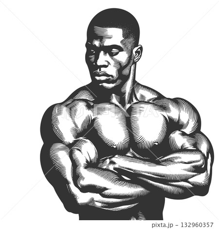 Muscular Bodybuilder Posing engraving vectorのイラスト素材 [132960357] - PIXTA