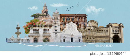 Messina. Sicily. Church of the Madonna di Montalto. The Basilica is located on the hill Caperino and is visible from almost everywhere Messina. Sicily. Church of the Madonna di Montalto. The Basilica is located on the hill Caperino and is visible from almost everywhere 132960444