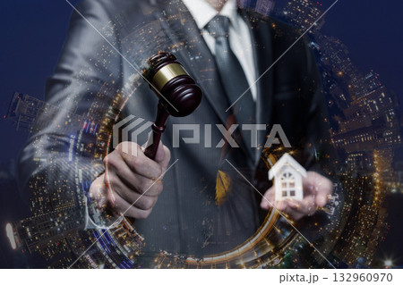 Real estate auction at night. 132960970