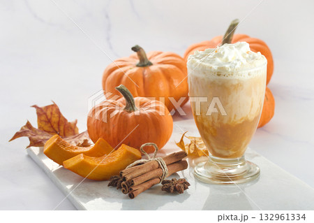 Autumn Pumpkin Spice. A creamy pumpkin spice latte with fresh pumpkins and spices 132961334