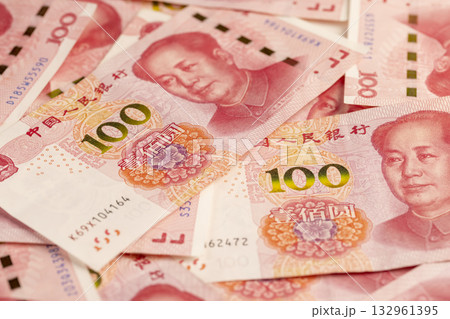 Chinese money with a face value of 100 yuan , a background of money used in China, obverse with portrait Chinese money with a face value of 100 yuan , a background of money used in China, obverse with portrait 132961395