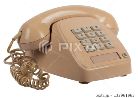 Yellow retro push-button phone Yellow retro push-button phone 132961963