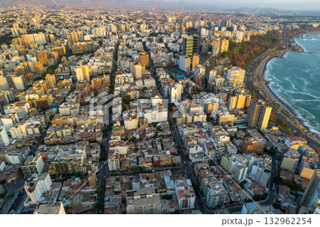 Aerial view of Miraflores and its boardwalk in Lima. Aerial view of Miraflores and its boardwalk in Lima. 132962254
