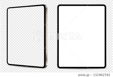 Realistic tablet mockup. Front and side view with white and empty screen on transparent background. 132962592