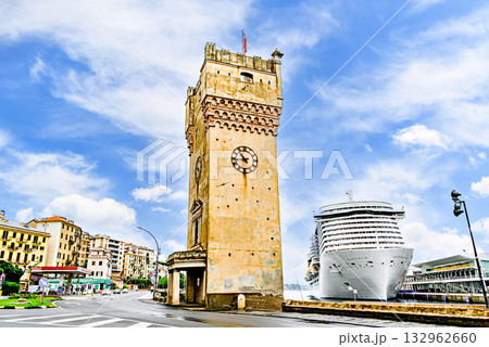 Leon Pancaldo Tower in the port of Savona, Italy, Liguria region, next to the cruise ship port 132962660