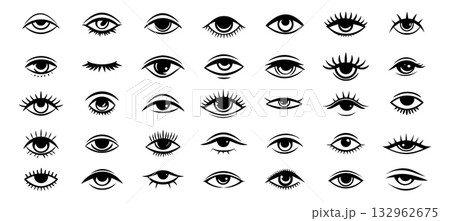 Eye outline icons. eye open closed monochrome set, symbol sign search control stealth access design element vector illustration 132962675