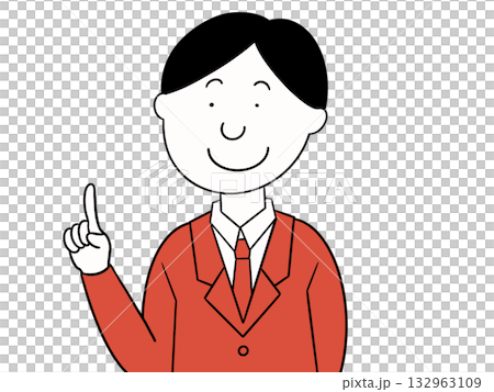 上を向いて笑顔で指を差すスーツ姿の男性のイラスト 132963109