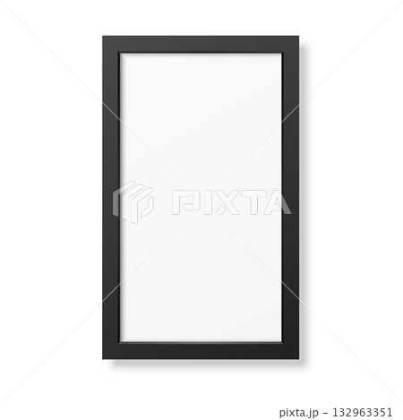 Vector Realistic Vertical Blank Black Picture Frame Illustration. Minimal 3d Photo Frame for Poster, Artwork, Photography, Gallery, Interior, Wall Decoration Design Template 132963351