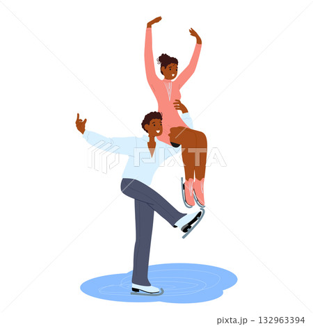 Figure ice-skaters couple dancing making ice show on rink for audience isolated on white background Figure ice-skaters couple dancing making ice show on rink for audience isolated on white background 132963394