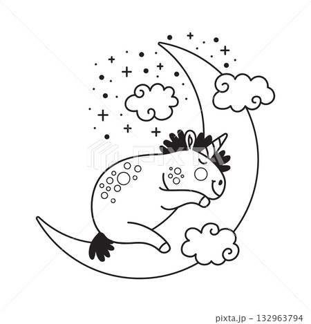 Cute unicorn dreaming on a moon coloring vector illustration Cute unicorn dreaming on a moon coloring vector illustration 132963794