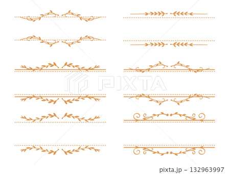 Nature Gold Floral Vine Line Divider Hand Drawn for Text Layout Separator Decoration Element Collection. 132963997