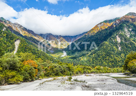 紅葉が始まった穂高連峰 紅葉が始まった穂高連峰 132964519