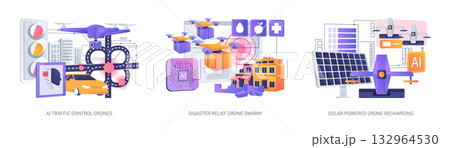 AI-Driven Autonomous Drone Solutions abstract concept vector illustrations. 132964530