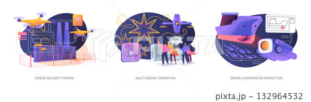 AI Drones for Security and Spectacle abstract concept vector illustrations. AI Drones for Security and Spectacle abstract concept vector illustrations. 132964532