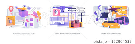 AI-Driven Drone Operations abstract concept vector illustrations. AI-Driven Drone Operations abstract concept vector illustrations. 132964535