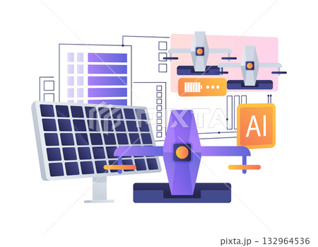 Solar-Powered Drone Recharging abstract concept vector illustration. Solar-Powered Drone Recharging abstract concept vector illustration. 132964536