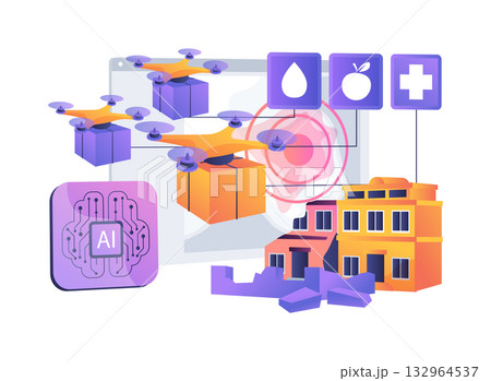 Disaster Relief Drone Swarm abstract concept vector illustration. Disaster Relief Drone Swarm abstract concept vector illustration. 132964537