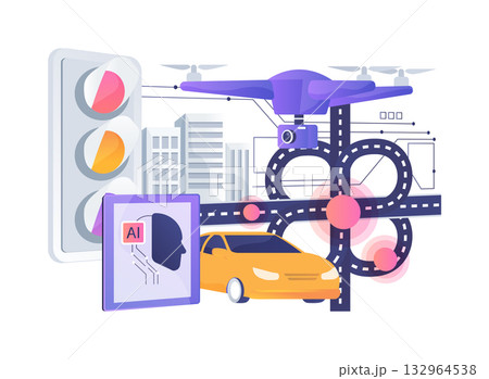 AI Traffic Control Drones abstract concept vector illustration. 132964538