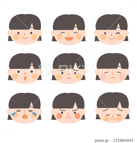 女の子の表情イラストセット 132964945