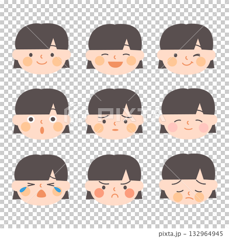 女孩的臉上的插圖集 女孩的臉上的插圖集 132964945