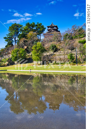 水面に映る丸岡城 132965417