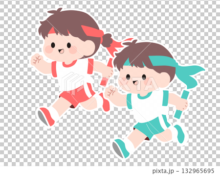 リレーをしている男の子と女の子 132965695