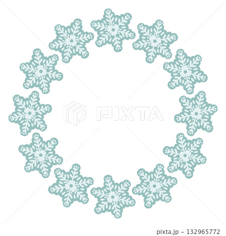 Vector illustration of cute snowflakes arranged in a circular frame. Winter holiday design, Christmas decoration, snowflake wreath, isolated on white background, perfect for greeting cards and prints Vector illustration of cute snowflakes arranged in a circular frame. Winter holiday design, Christmas decoration, snowflake wreath, isolated on white background, perfect for greeting cards and prints 132965772