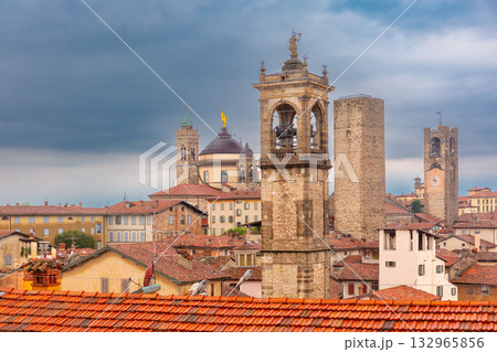 Bergamo cityscape with bell tower, Lombardy, Italy 132965856