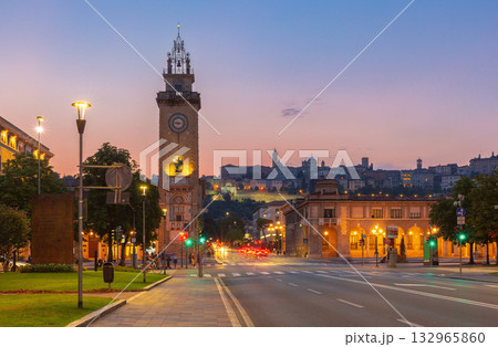 Clock Tower at dusk, Bergamo, Lombardy, Italy 132965860