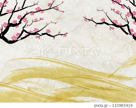 梅をあしらった和風背景 132965919