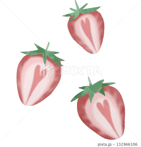 水彩風のかわいいイチゴのイラスト 水彩風のかわいいイチゴのイラスト 132966106