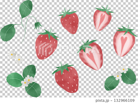 水彩風可愛草莓插畫集 132966109