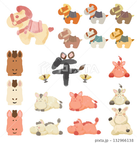 かわいい馬のイラストコレクション（水彩・北欧風・ベタ塗り・ポーズいろいろ） 132966138