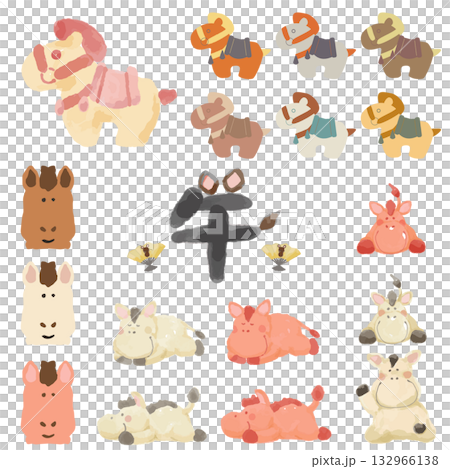 かわいい馬のイラストコレクション（水彩・北欧風・ベタ塗り・ポーズいろいろ） 132966138