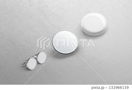 Blank white round pin mockup set, gray background 132966139