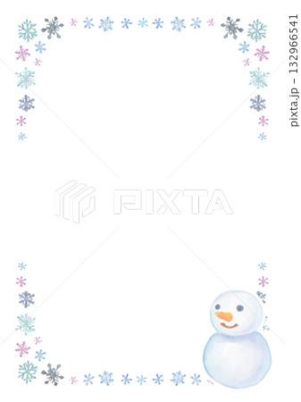 水彩手描きの雪だるまと雪の結晶の縦型フレーム背景 水彩手描きの雪だるまと雪の結晶の縦型フレーム背景 132966541