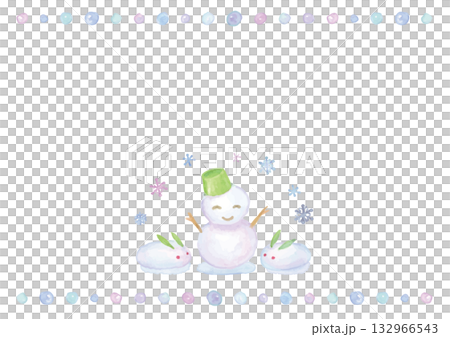 雪人和雪兔背景，頂部和底部飾有圓點 132966543