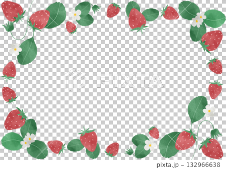 水彩風のかわいいイチゴのフレームイラスト 水彩風のかわいいイチゴのフレームイラスト 132966638